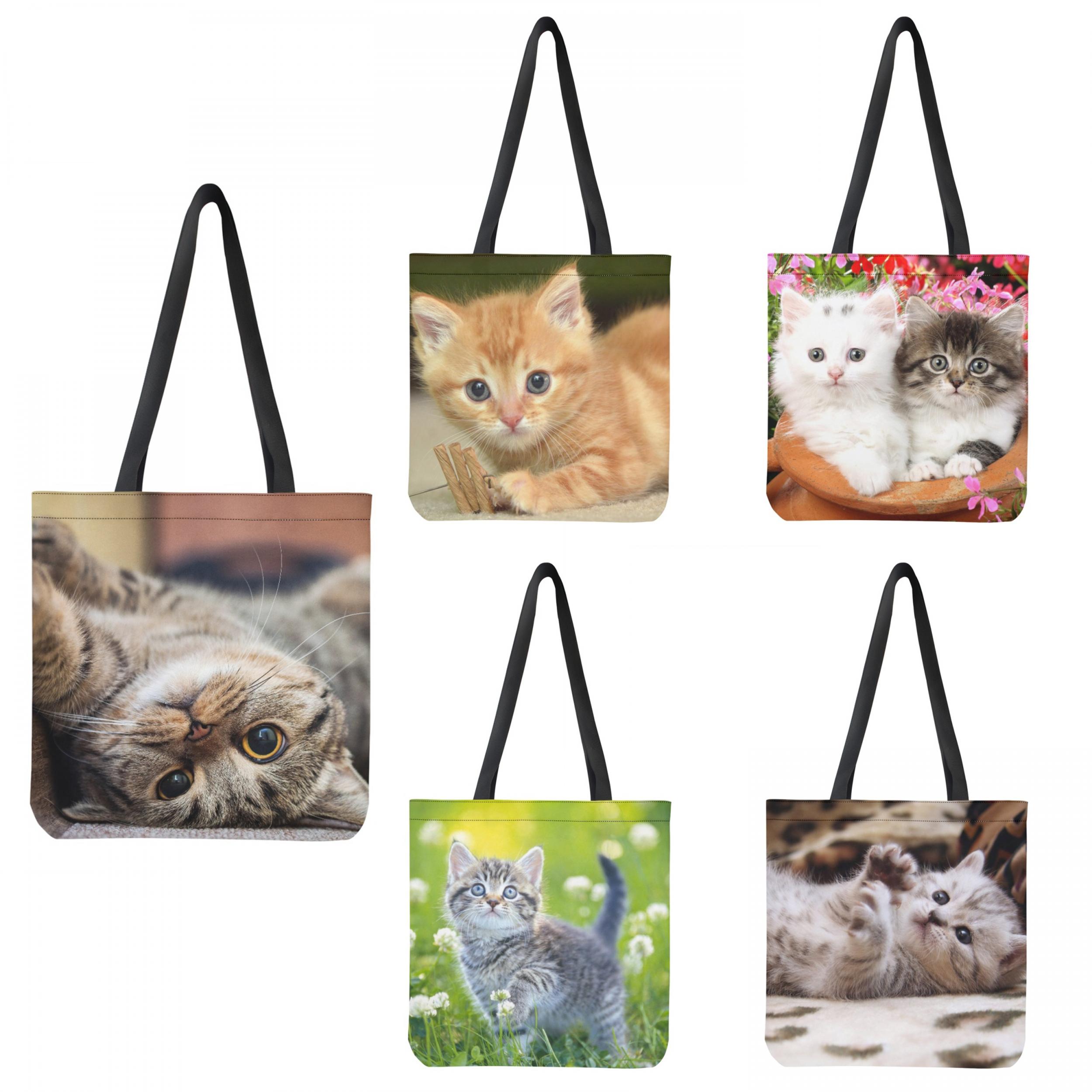 Kitten Print On-demand Large Capacity Handbag